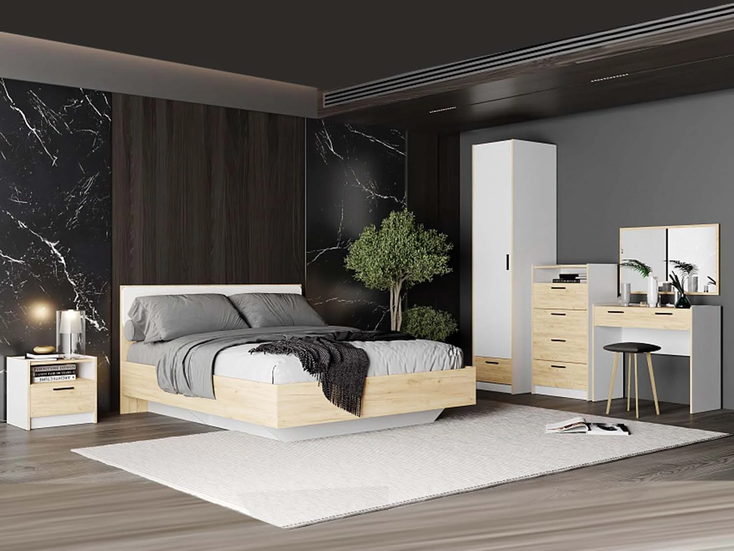 Спальня Оттавия 2 Белый/Дуб золотой