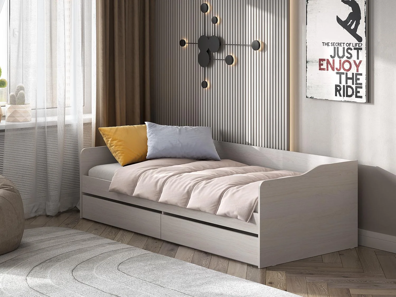 КР 1 кровать универсальная + основание настил лайт ДСП / Ясень светлый