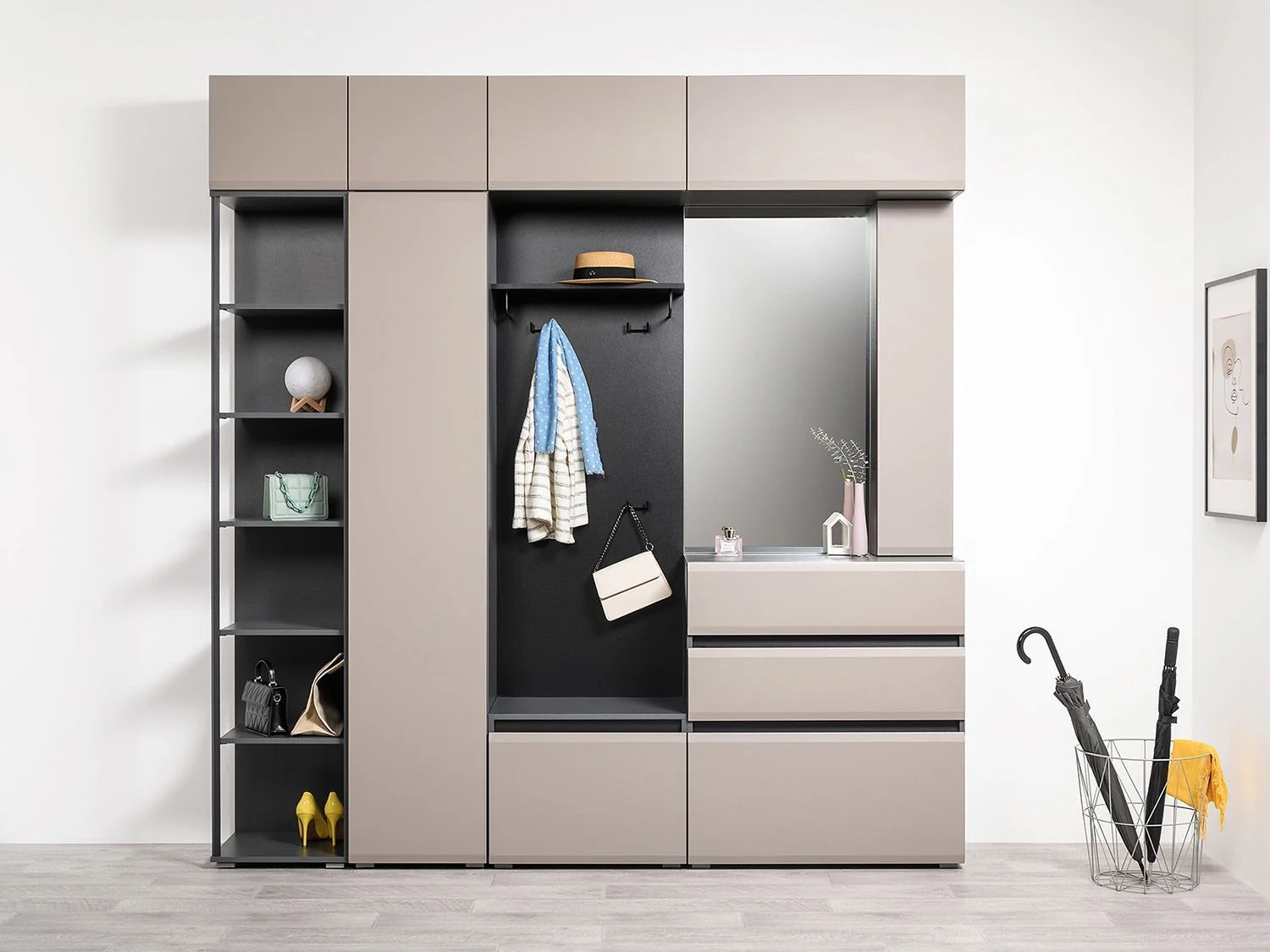 Сидней прихожая комплект 4 Антрацит / Капучино