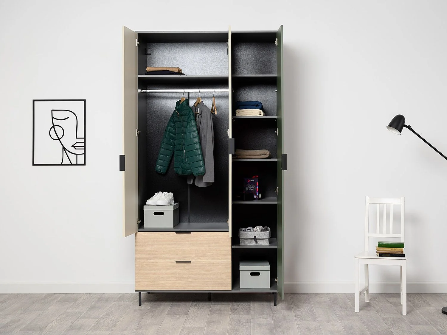 Марвэл Шкаф 16.317.03 Темно - серый / Плэйн / Дымчатый Зеленый