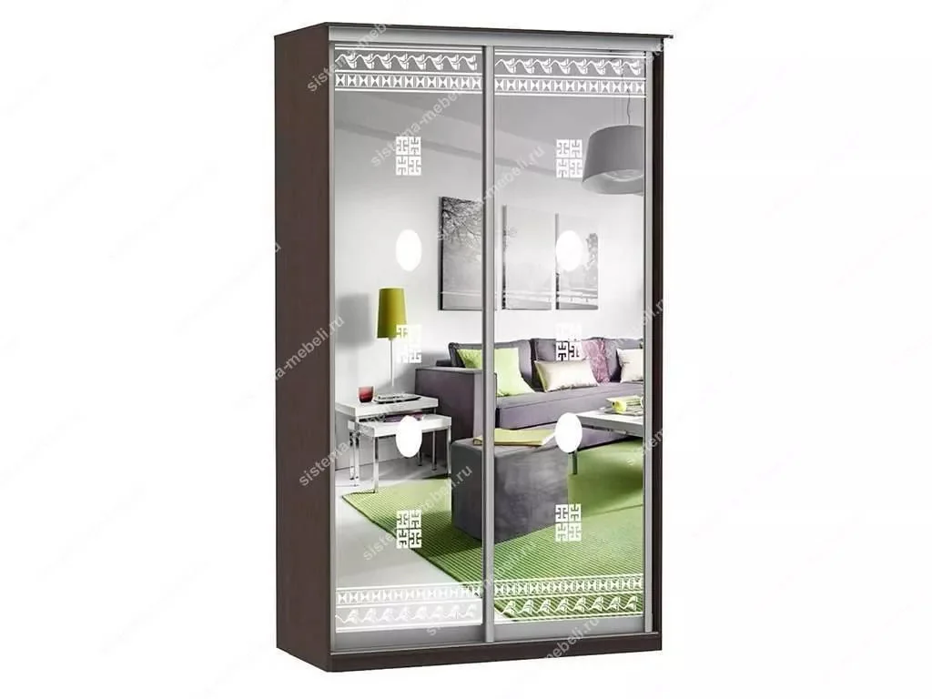 Шкаф купе Модерн 1190х600 2-х дверный 2-х секционный зеркальный с пескоструем №2 венге