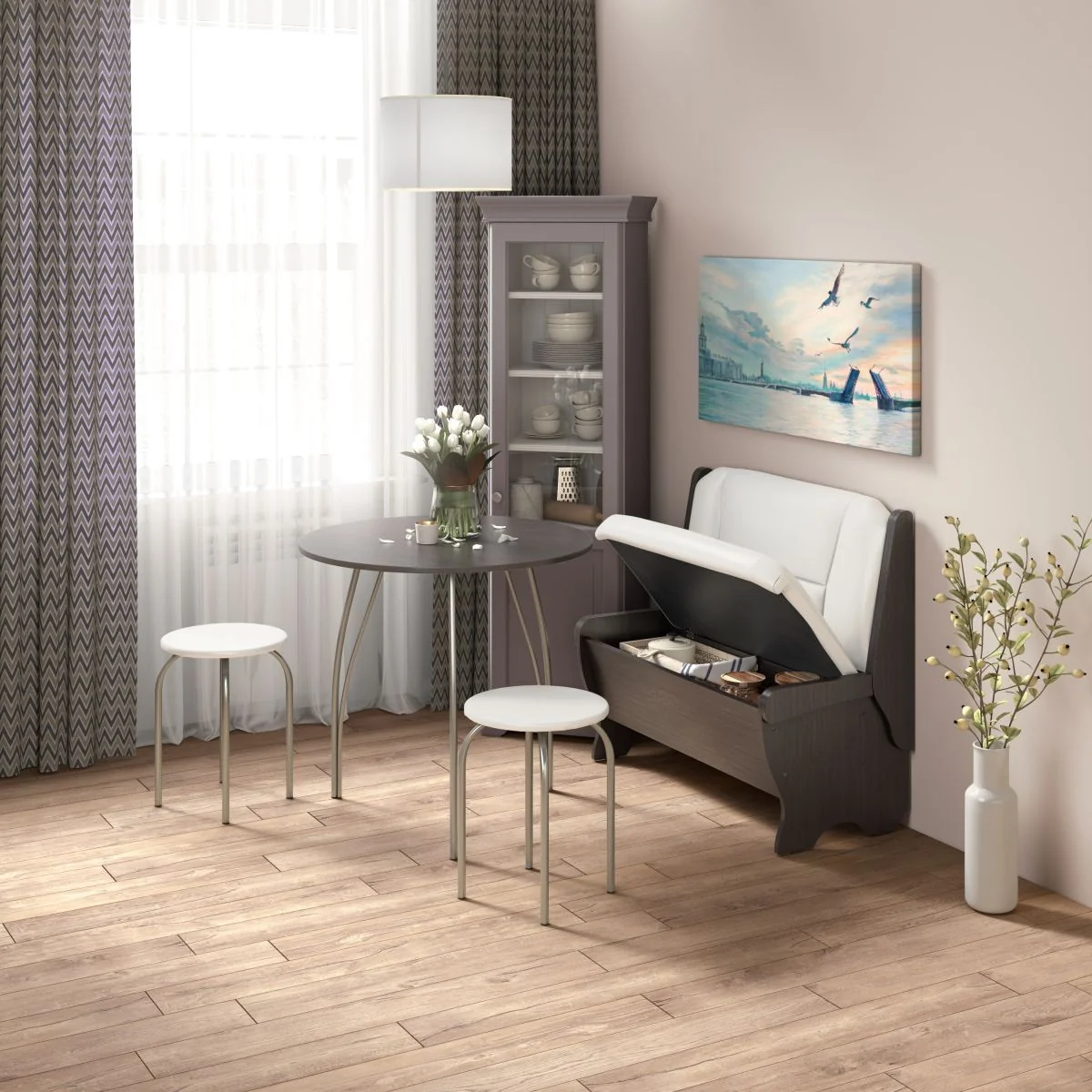 Кухонный набор Лотос скамья 950 - стол - табурет / венге/милк