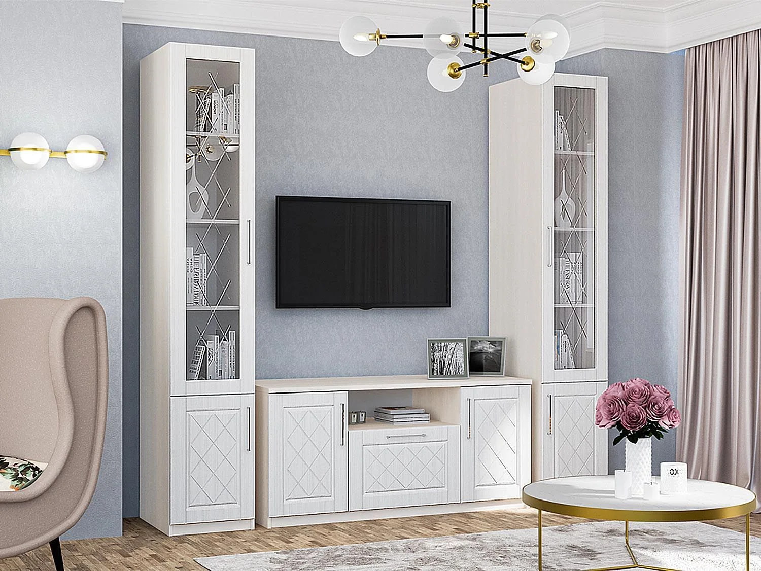 Гостиная Аллегро 9 Роммб компл. 3 / Бодега белая/Сандал белый