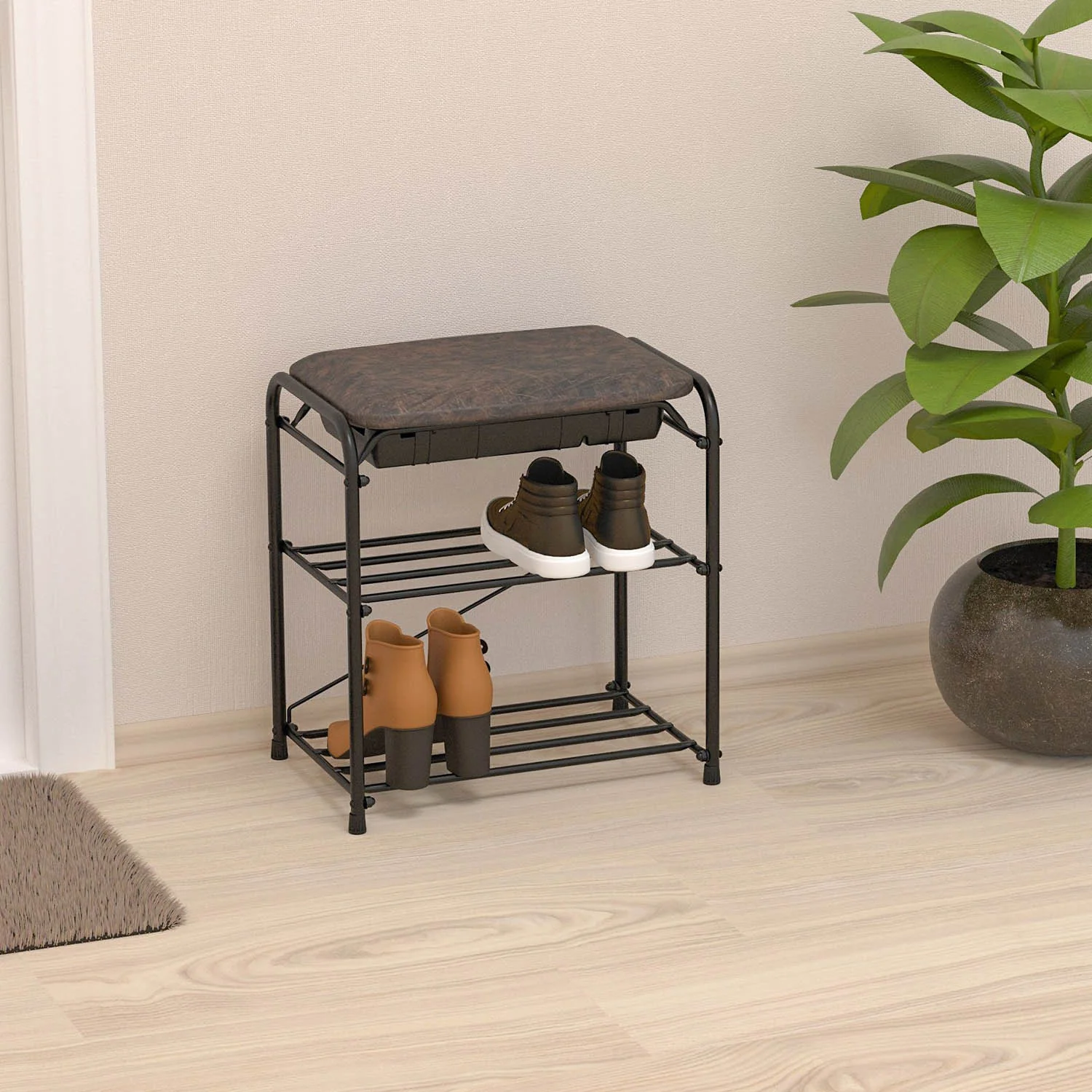 Подставка для обуви Альфа 13 с сиденьем Черный