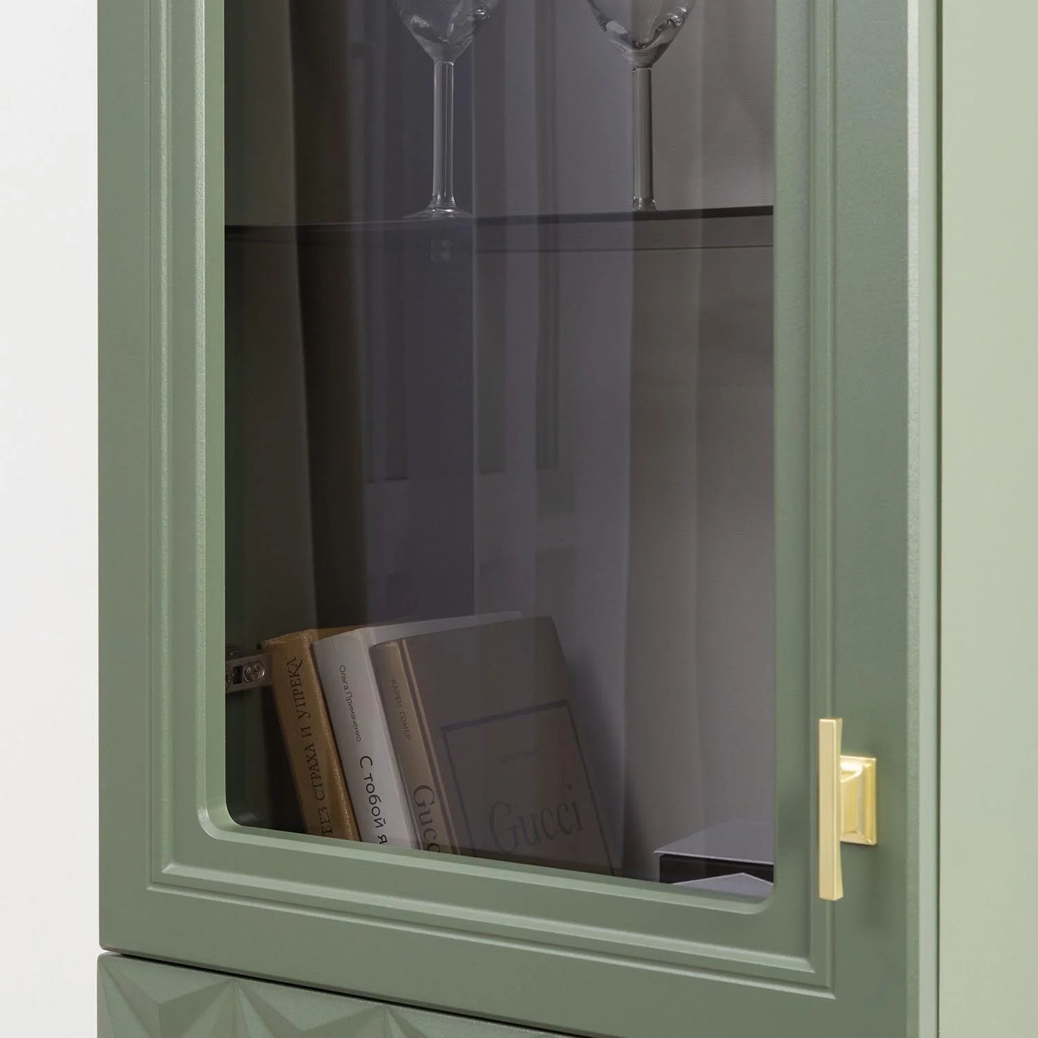 Марион шкаф навесной 16.334 Дымчатый зеленый / Олива шагрень