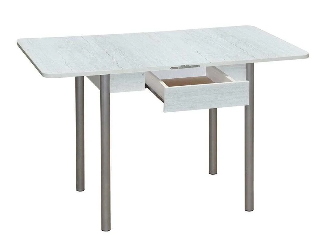 Эко 80х60 стол обеденный раскладной с ящиком / бетон белый/металлик