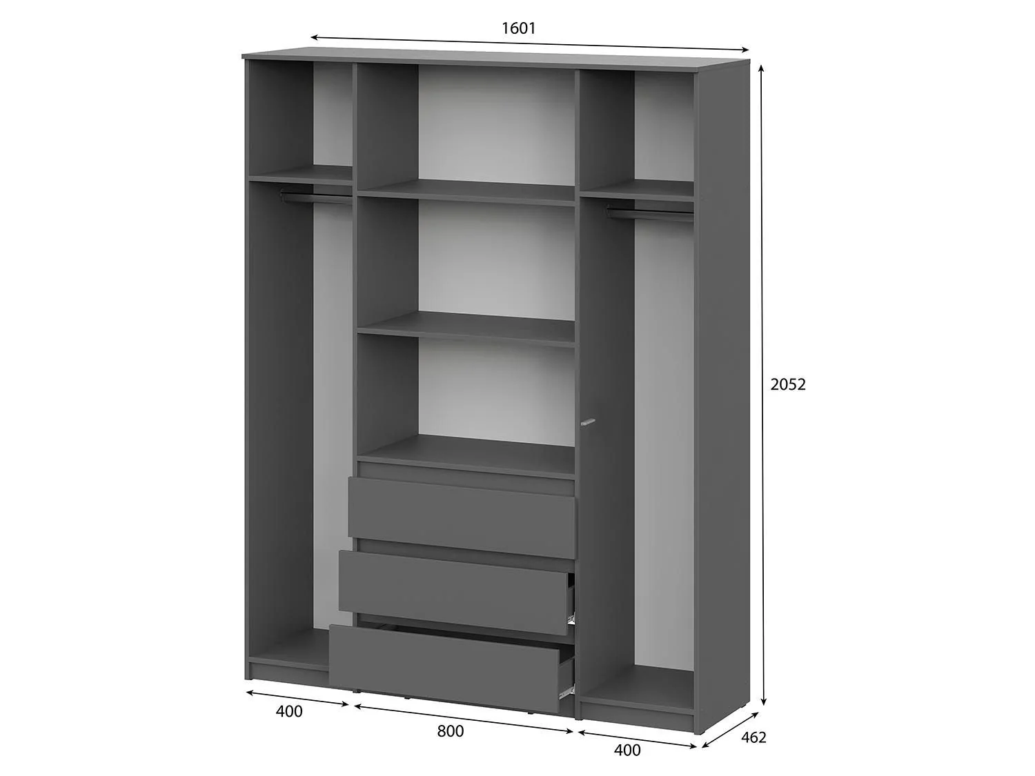 Денвер шкаф четырехстворчатый / Графит серый