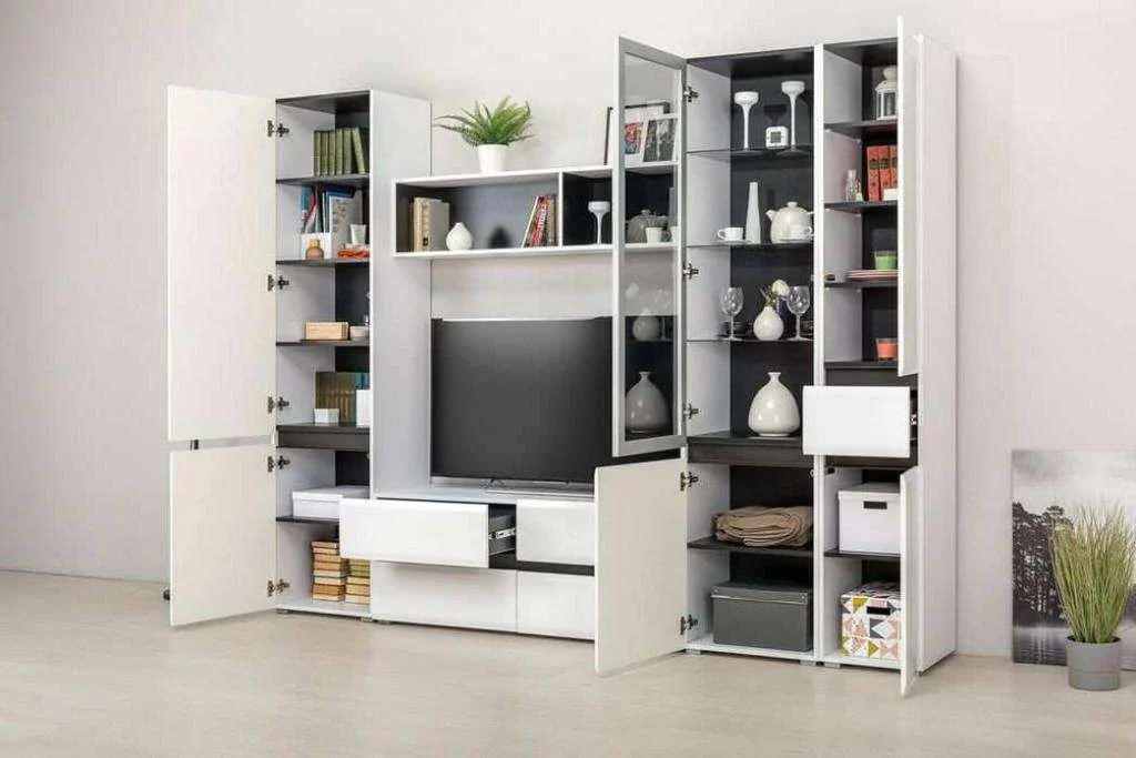 Гостиная Сидней Белый/Белый глянец/Черный