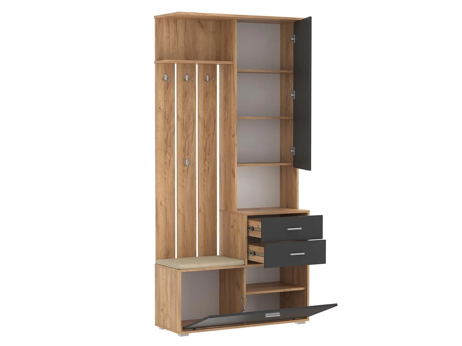 Антре шкаф для прихожей 65.08 Дуб золотой / Диамант серый