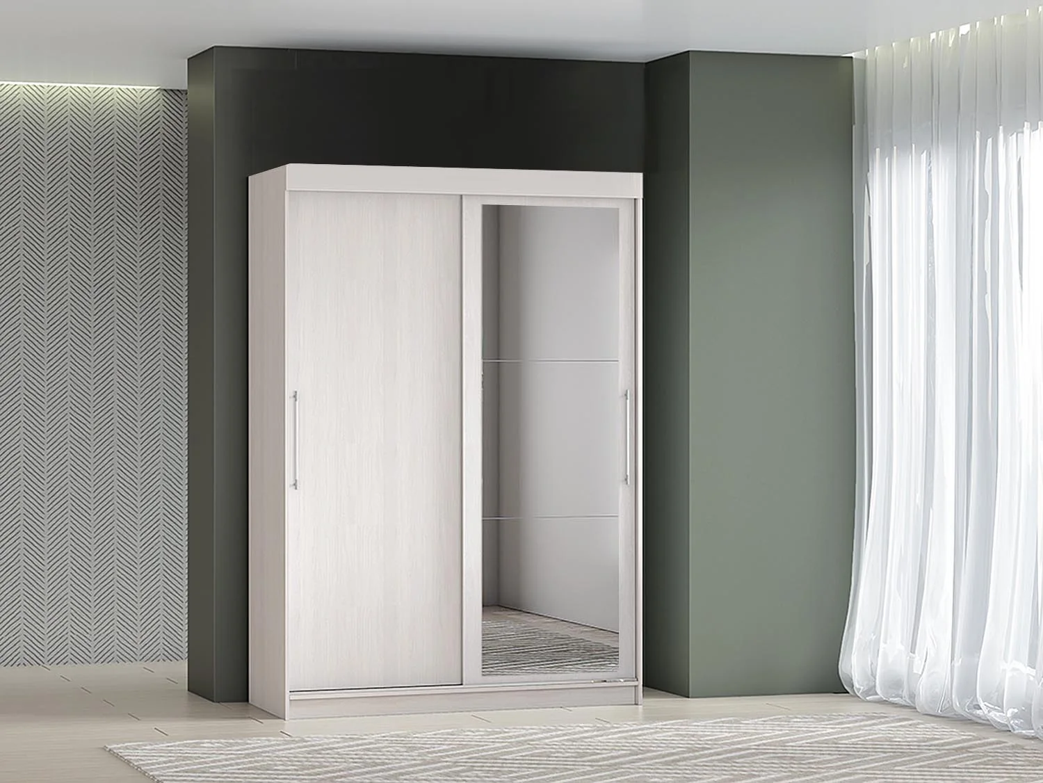 Шкаф-купе арт. 007 1,5 м зеркало / Ясень анкор светлый