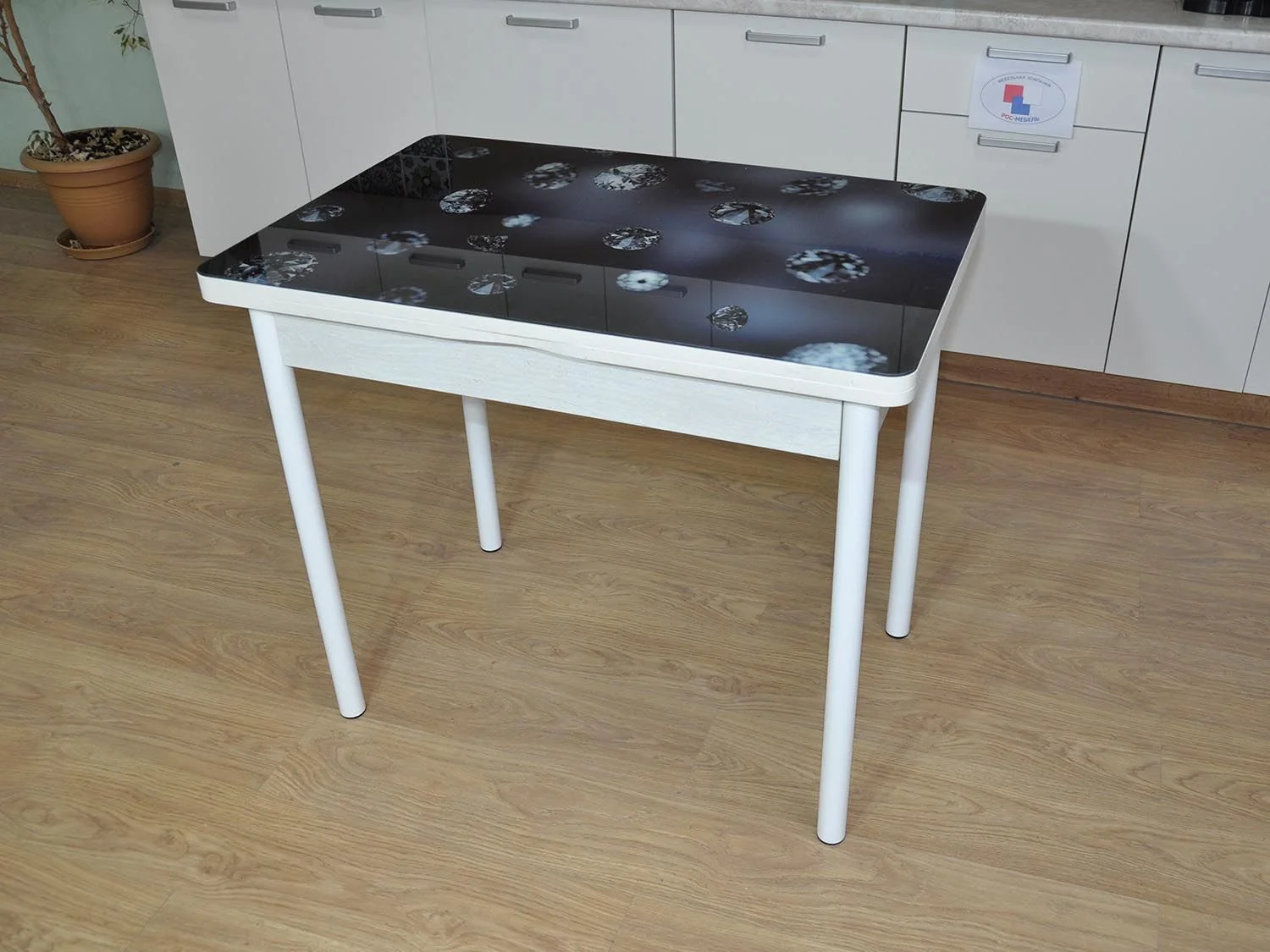 Симпл фотопечать стол обеденный раскладной / кристаллы/бетон белый/белый