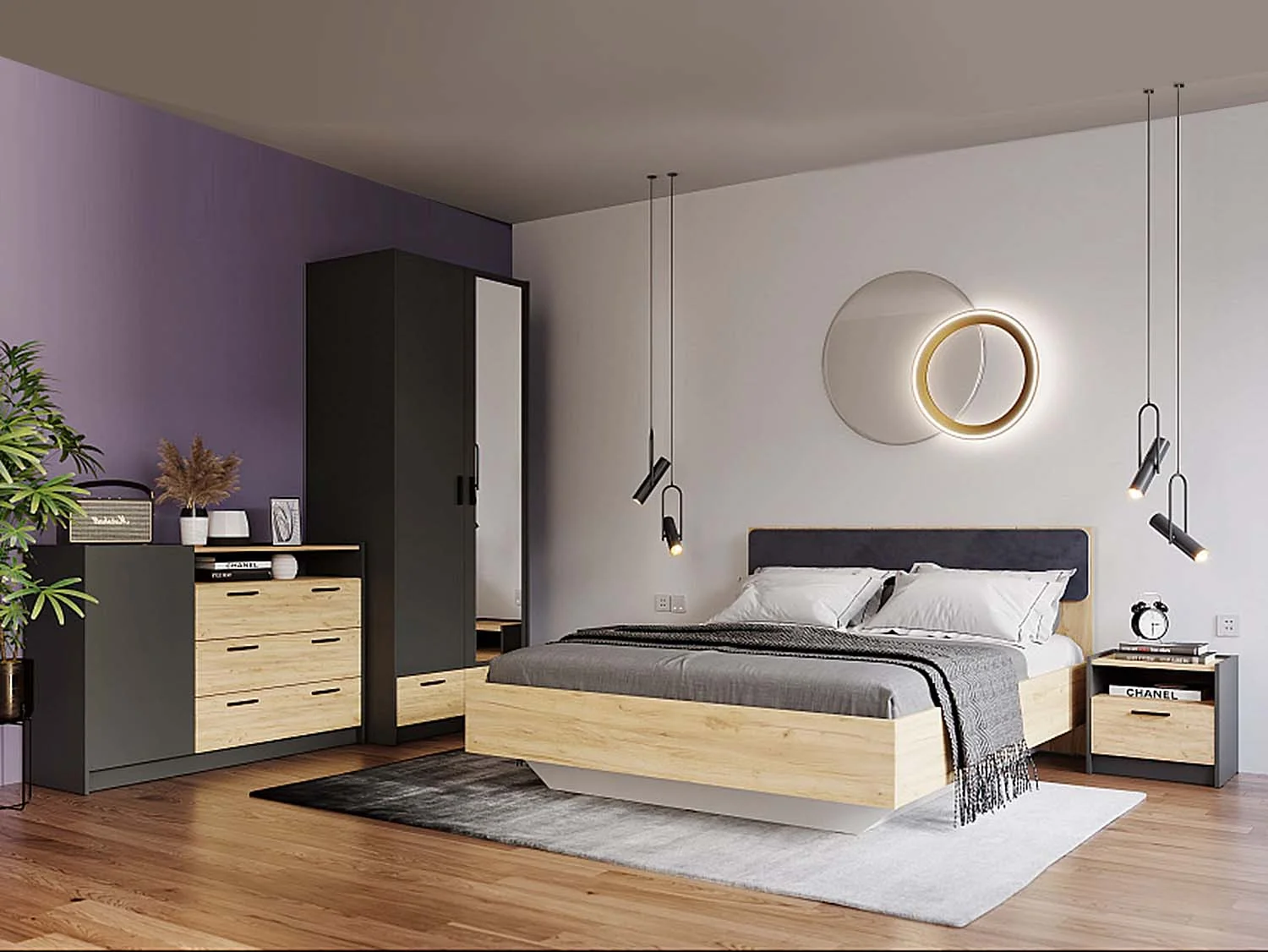 Спальня Оттавия 1 Антрацит/Дуб золотой/Графит