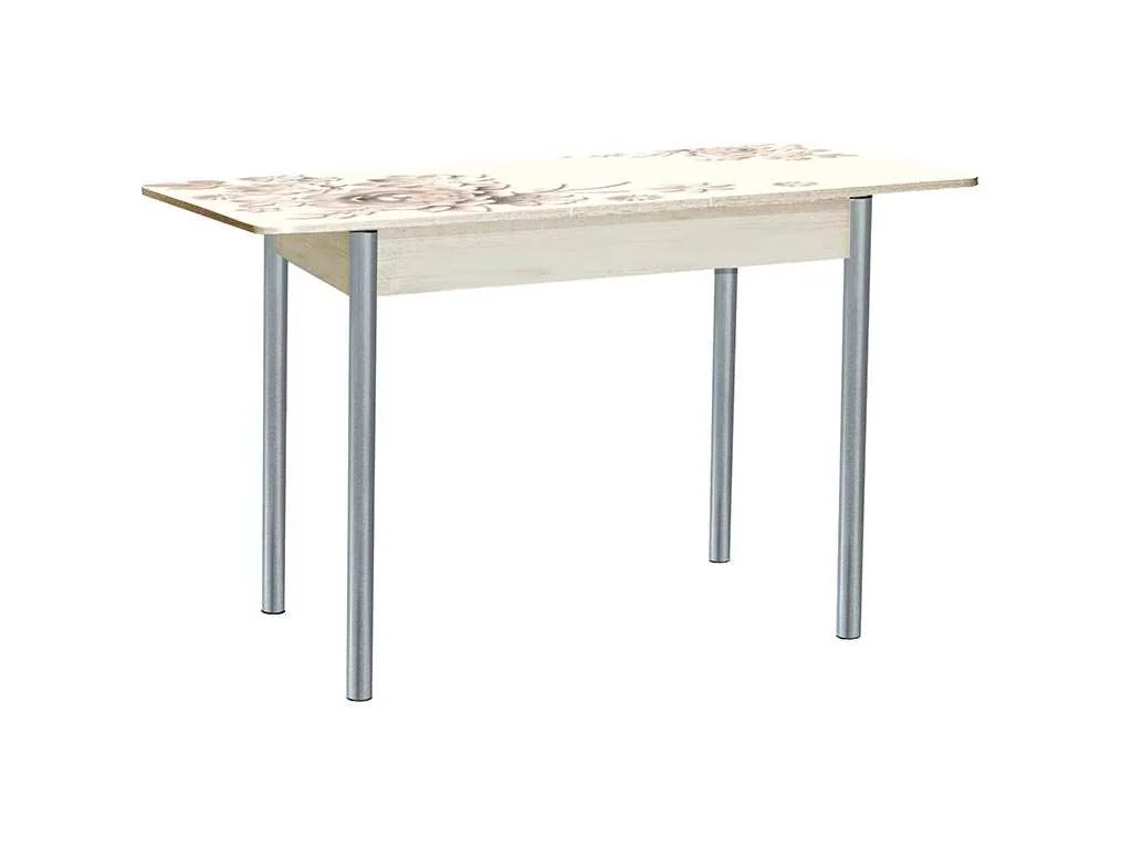 Нью йорк фотопечать стол обеденный раздвижной / кофейные цветы/дуб молочный/металлик