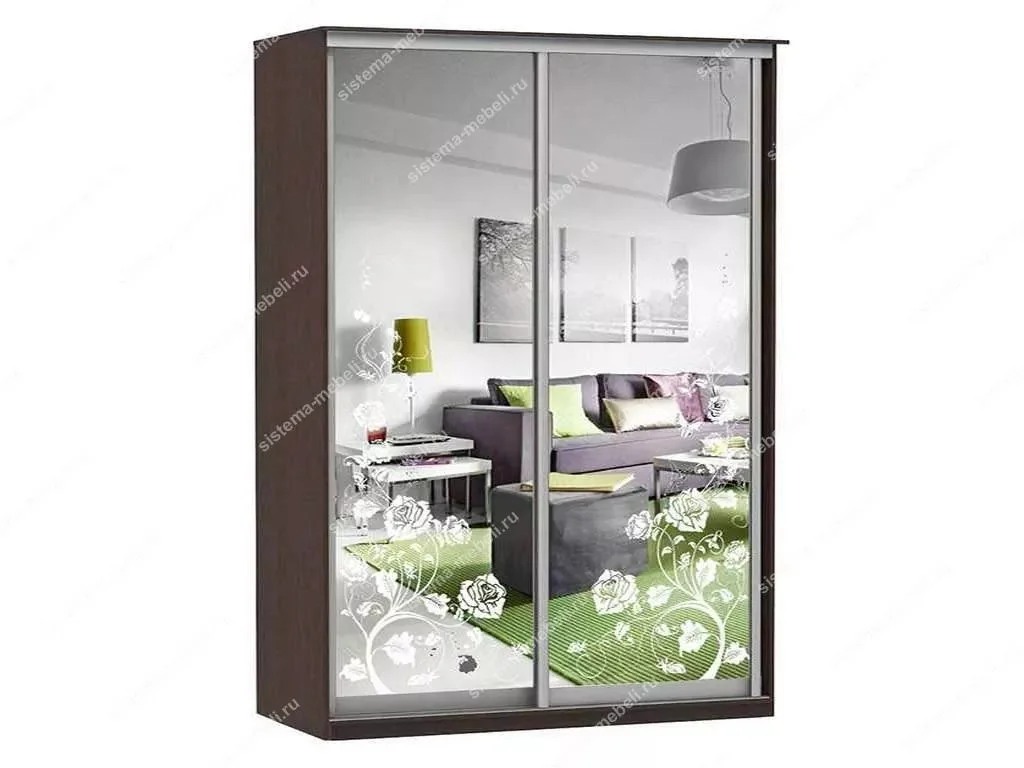 Шкаф купе Модерн 1490х600 2-х дверный 2-х секционный зеркальный с пескоструем №3 венге