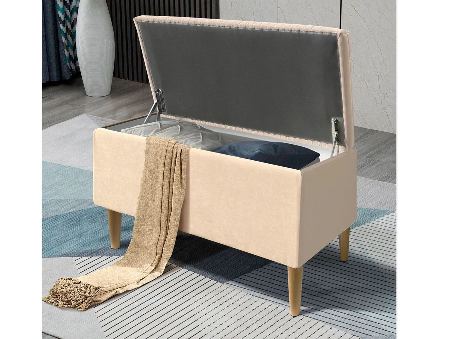 Банкетка А10 с ящиком бежевый №4