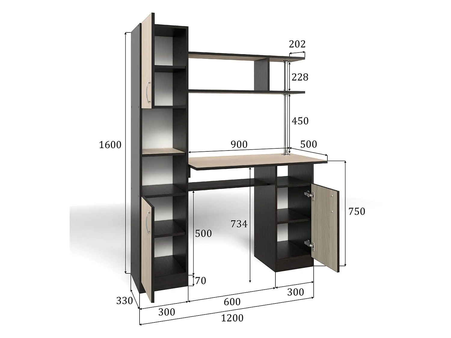 Стол компьютерный СК-7 венге/ясень шимо светлый