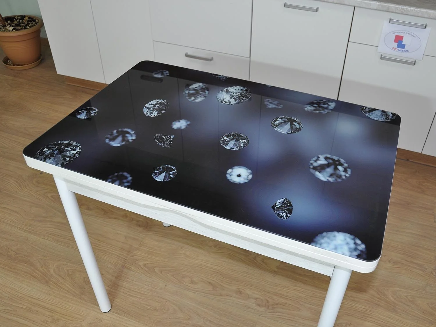 Симпл фотопечать стол обеденный раскладной / кристаллы/бетон белый/белый