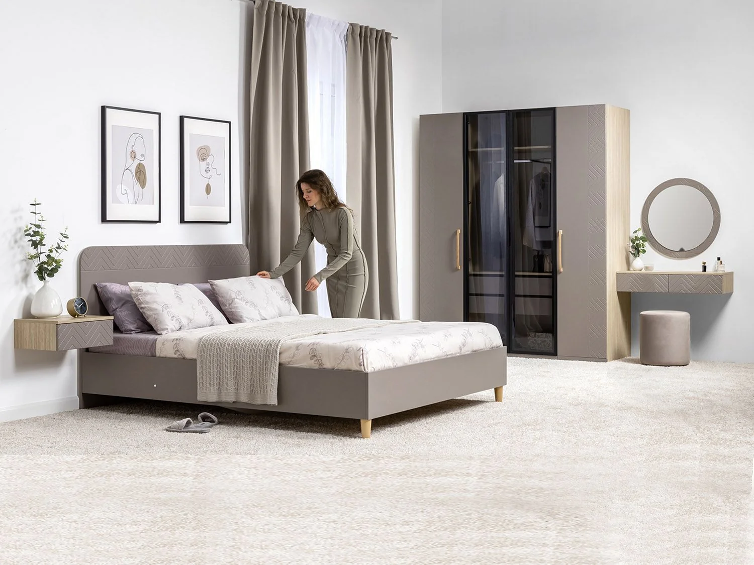 Спальня Амьен  комплект 1 Плэйн/Веллюто Капучино