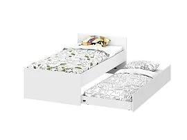 Токио кровать одинарная 0,9 с основанием и выкатной кроватью / Белый текстурный