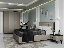 Спальня Фиделия 1 серый камень / мрамор черный