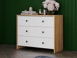 Дольче комод 3 ящика / Дуб золотой/Белый