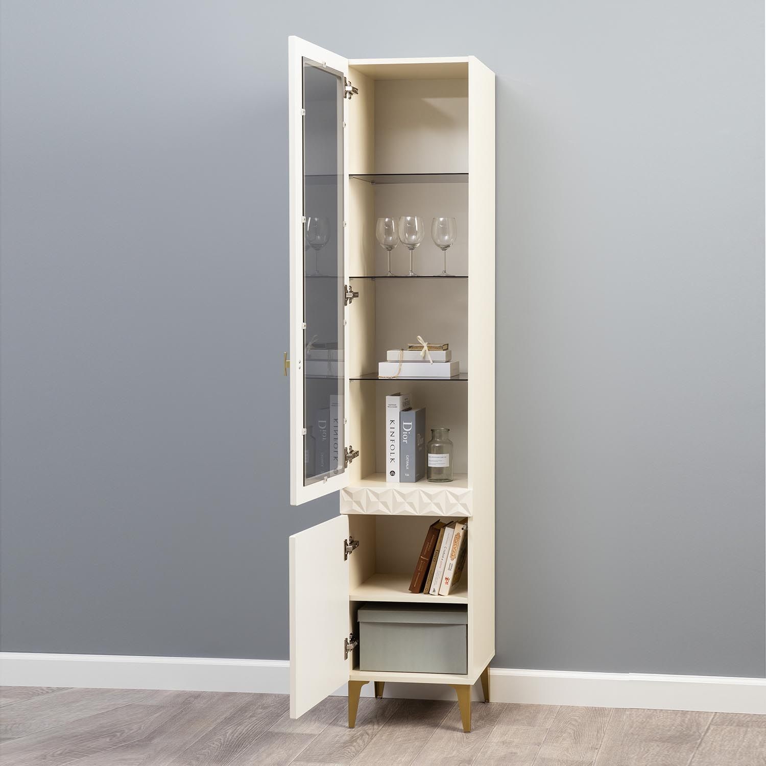 Марион шкаф-витрина 16.397.01 Слоновая кость