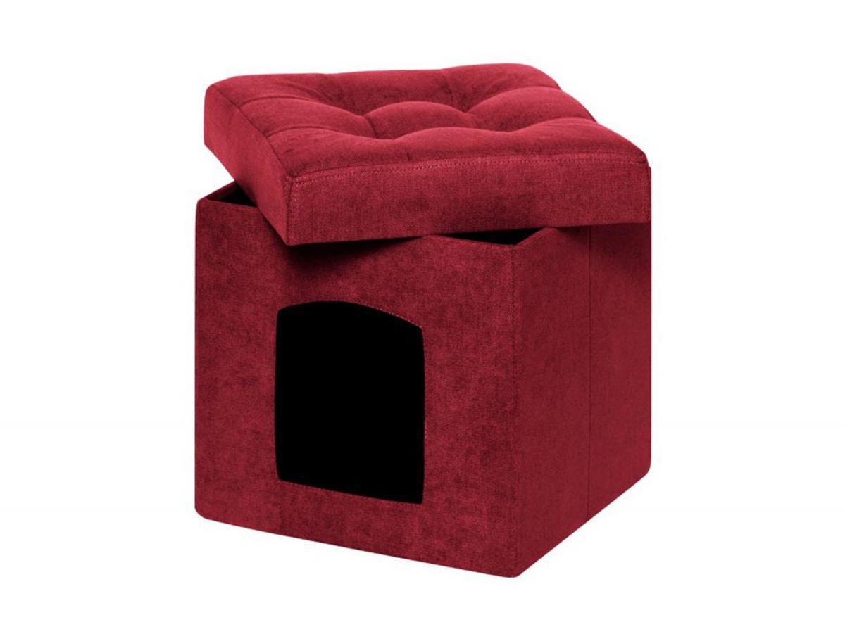 Пуф складной для животных велюр Бордовый