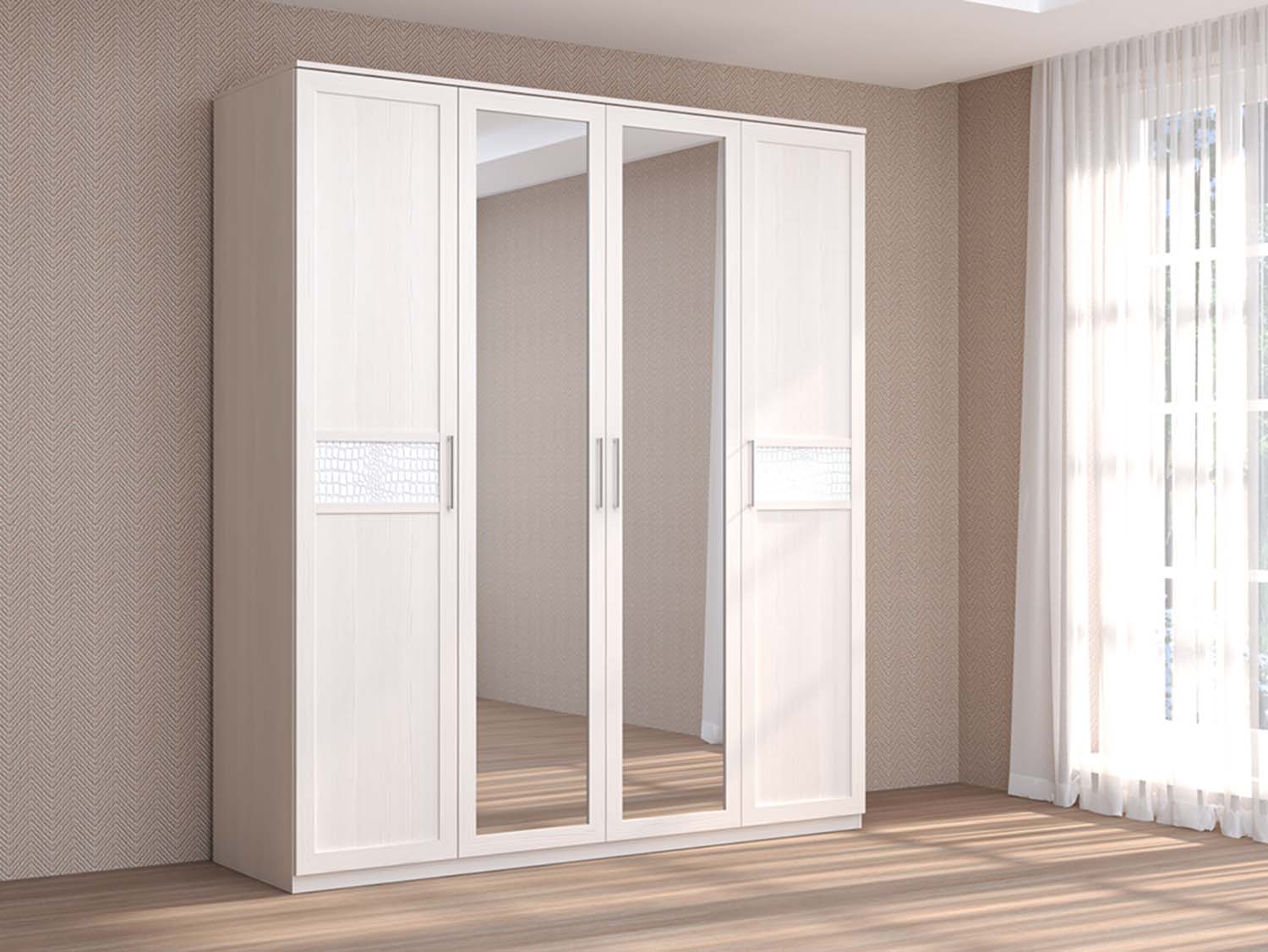 Кэт 4 шкаф 4-ств. зеркало - Бодега белая/Кайман белый