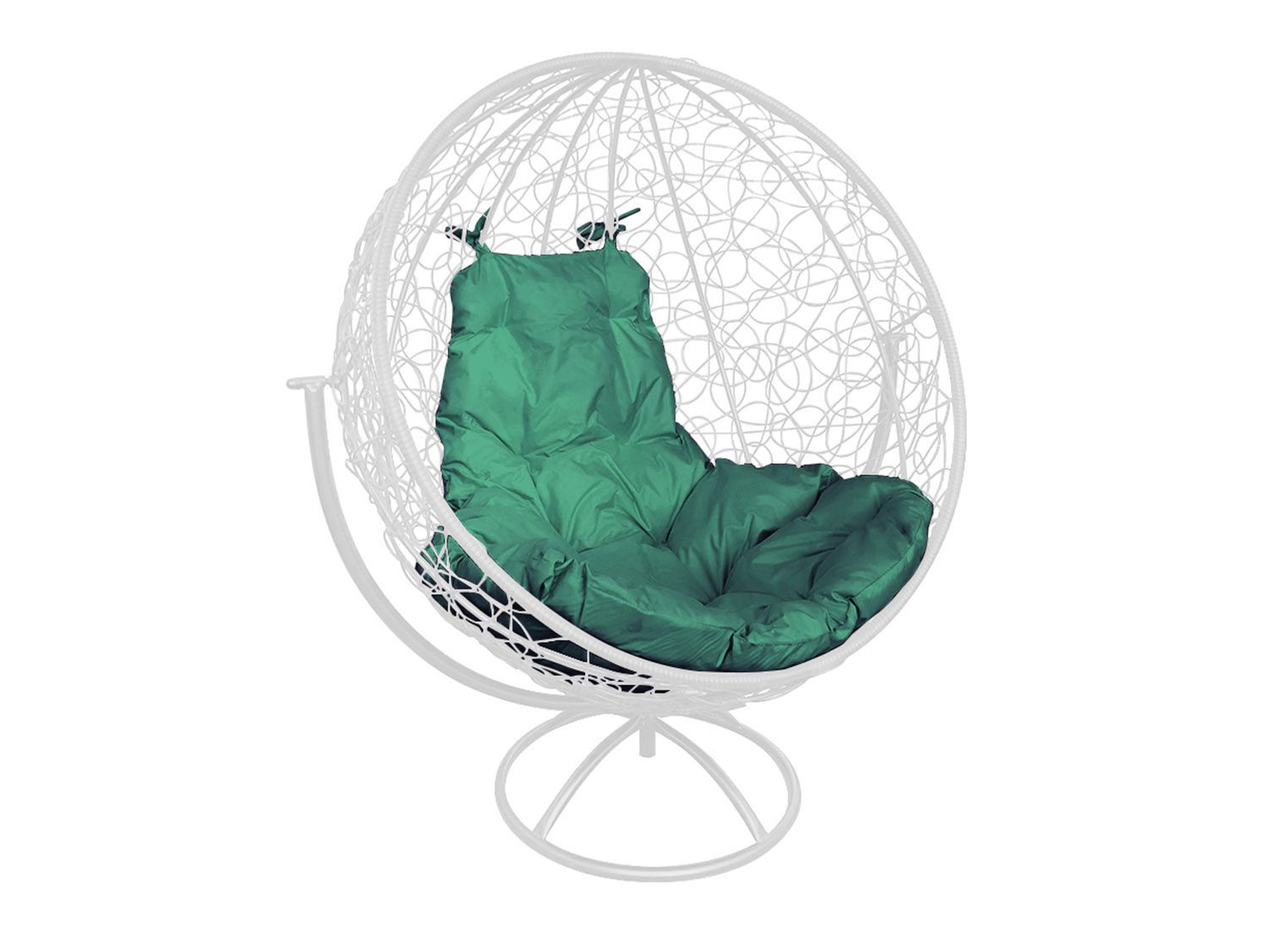 Вращающееся кресло КРУГ с ротангом белое зеленая подушка