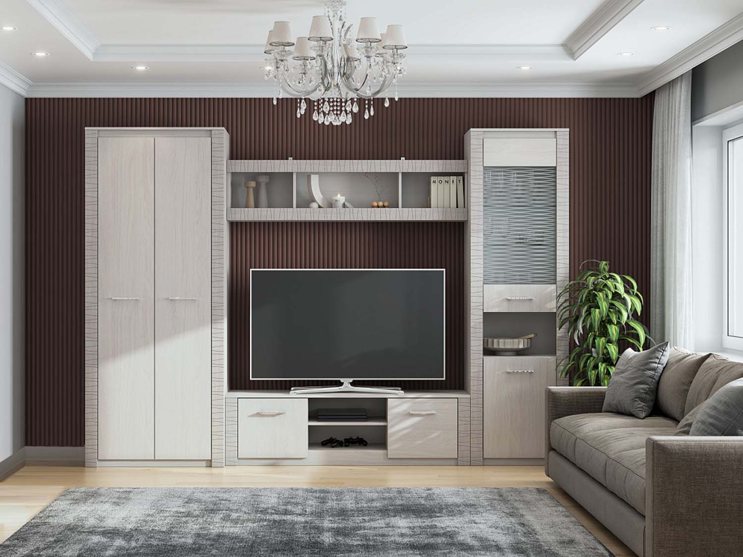 Гостиная Гамма 20 серия 4 вар. 1 / Ясень анкор светлый/Сандал светлый