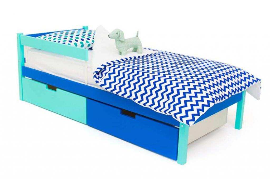 Детская кровать Бельмарко Svogen classic мятно-синий с бортиком и ящиками