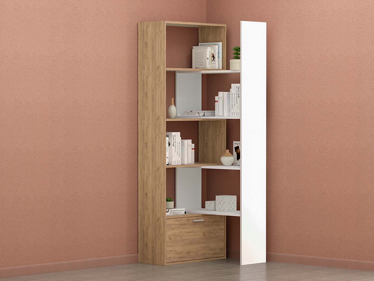 Стеллаж раздвижной - Дуб Крафт золотой/Белый