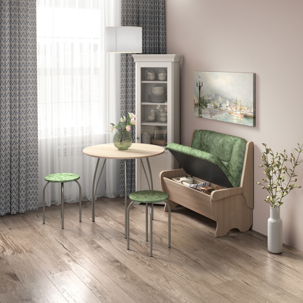 Кухонный набор Лотос скамья 950 - стол - табурет / дуб сонома/мохито