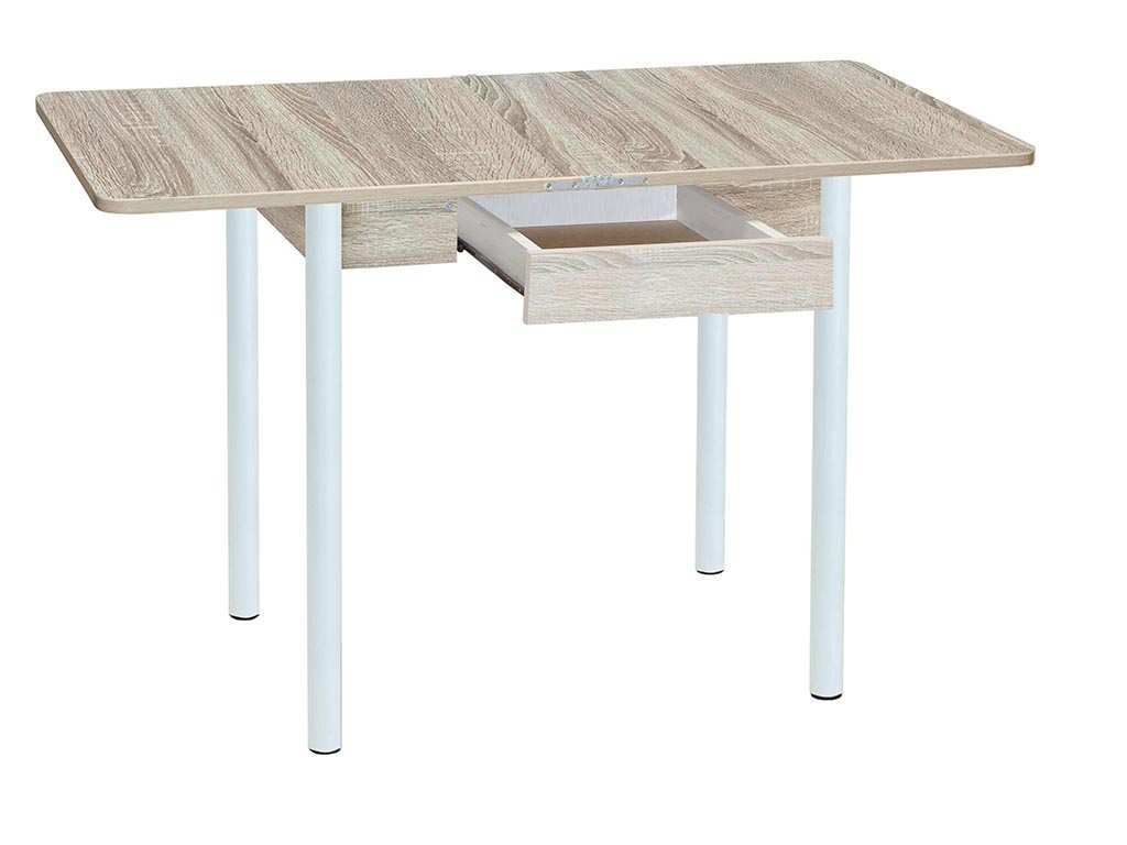 Эко 80х60 стол обеденный раскладной с ящиком / Дуб сонома/белый