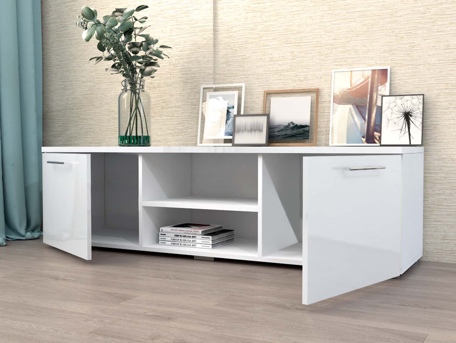 ТВ тумба 1500 - Белый/Белый глянец