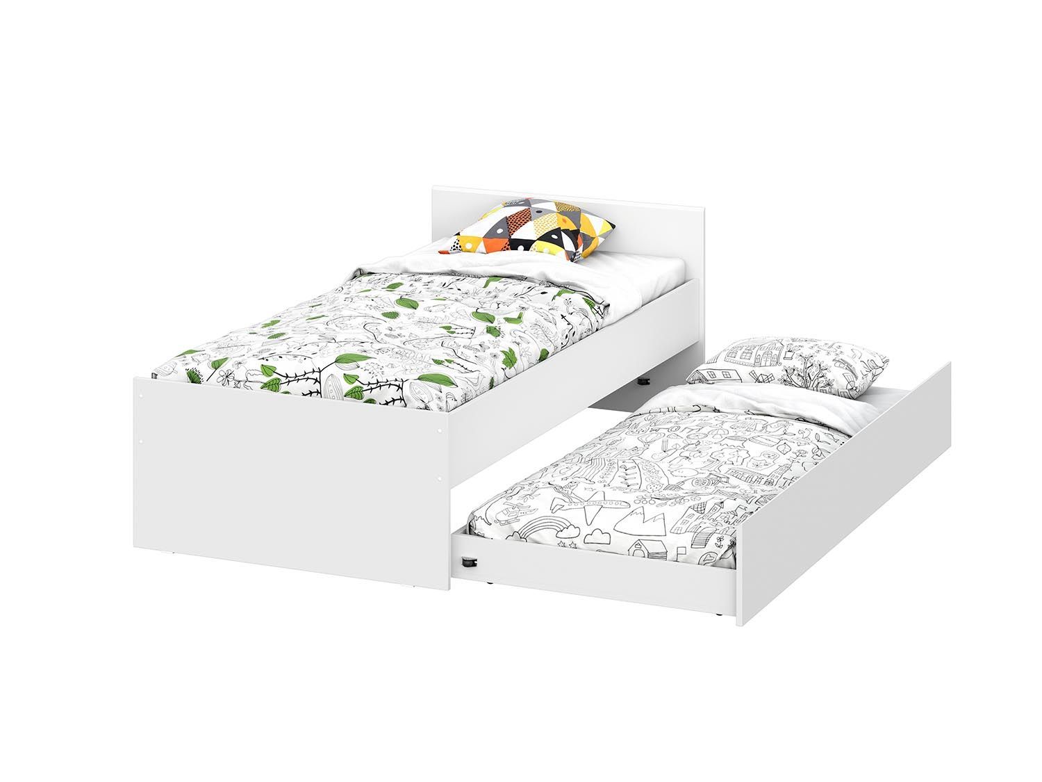 Токио кровать одинарная 0,9 с основанием настил Лайт и выкатной кроватью / Белый текстурный