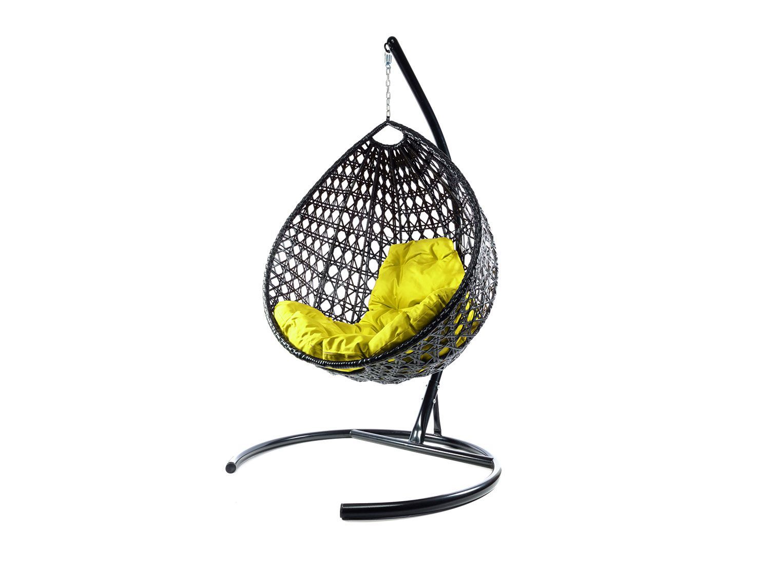 Подвесное кресло КАПЛЯ ЛЮКС с ротангом черное, желтая подушка