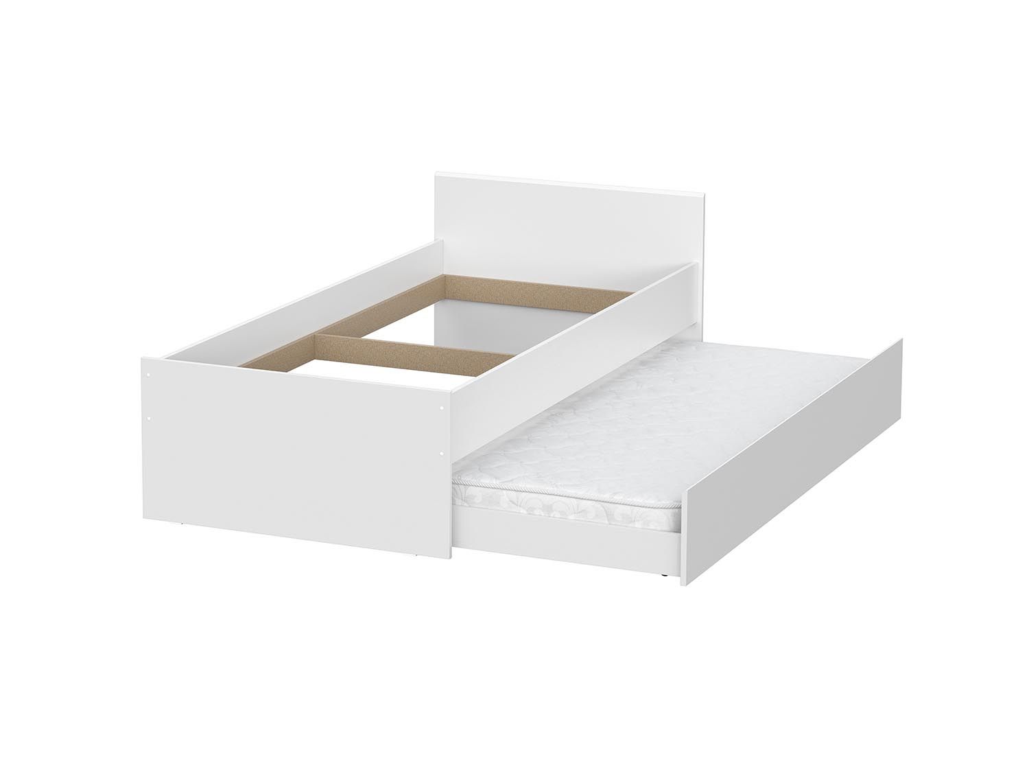 Токио кровать одинарная 0,9 с основанием настил Лайт и выкатной кроватью / Белый текстурный