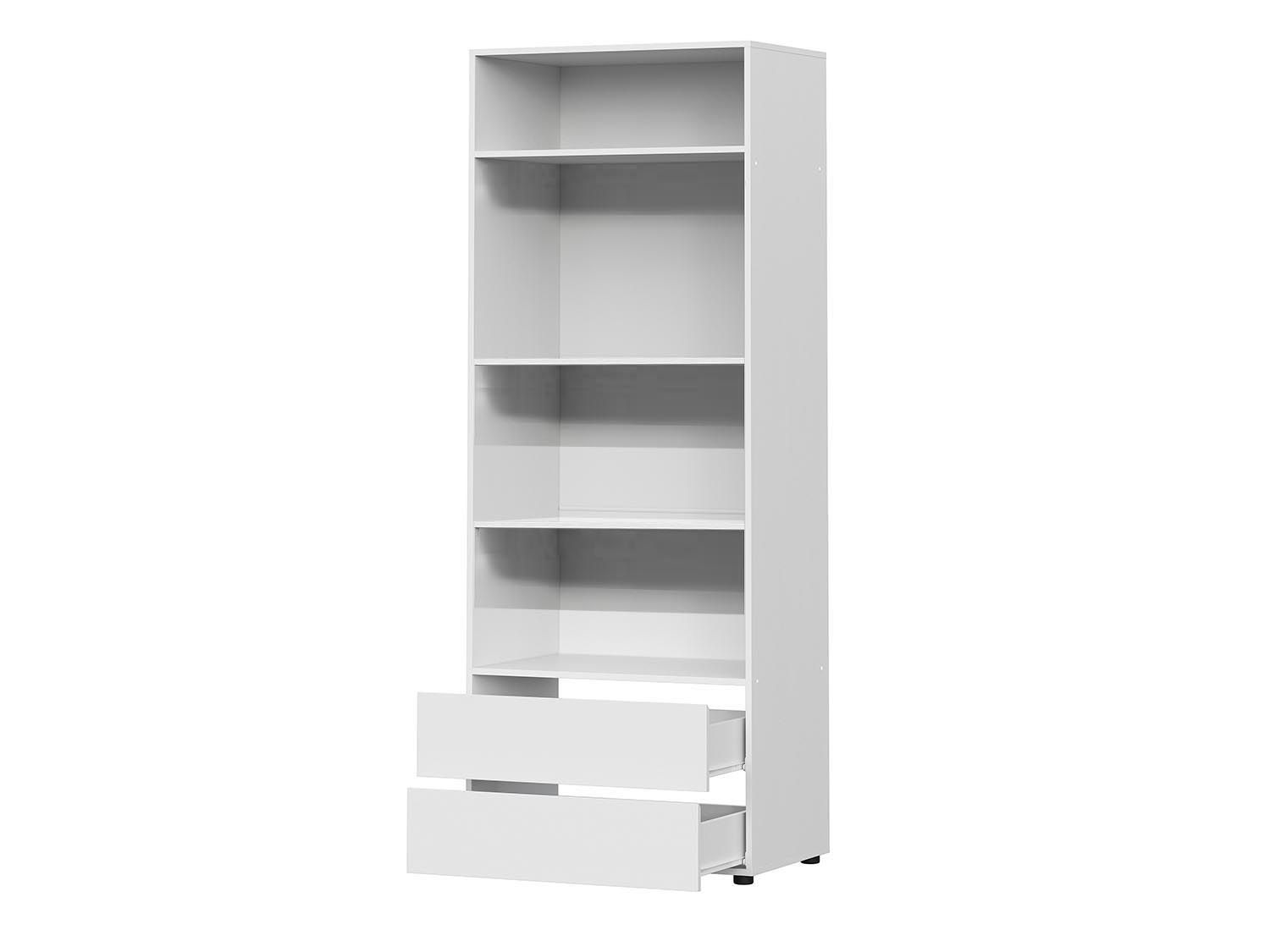 Токио шкаф двухстворчатый с 2 ящиками и полками / Белый текстурный