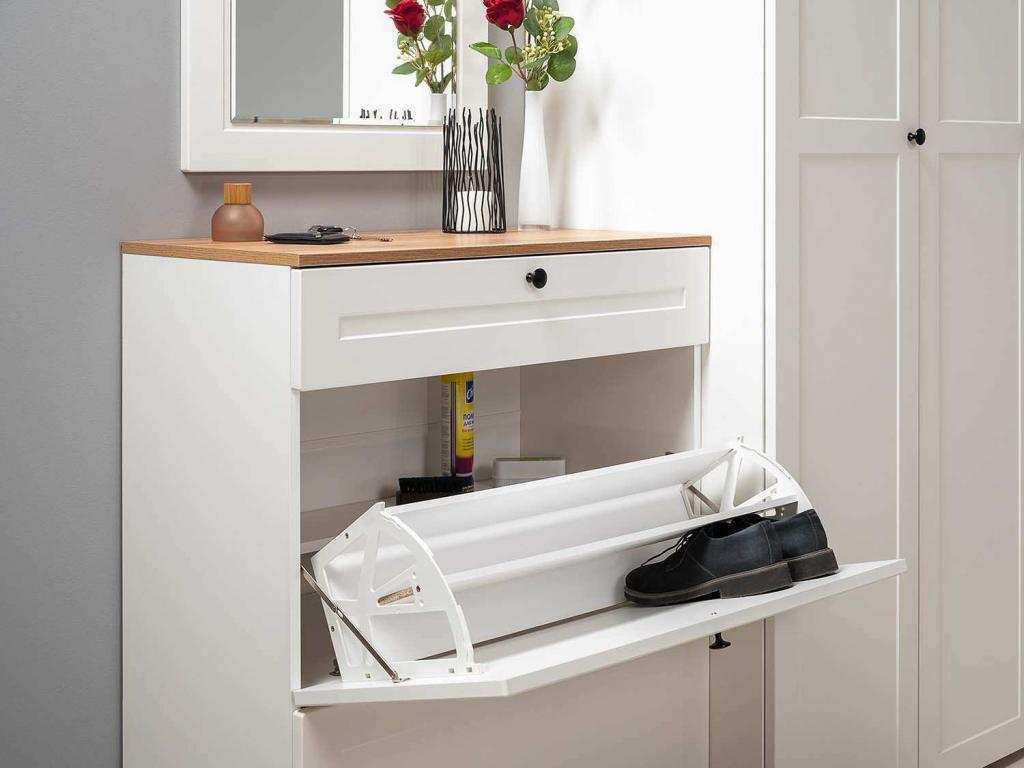 Остин Тумба для обуви 16.121 Белый шагрень/Дуб Вотан