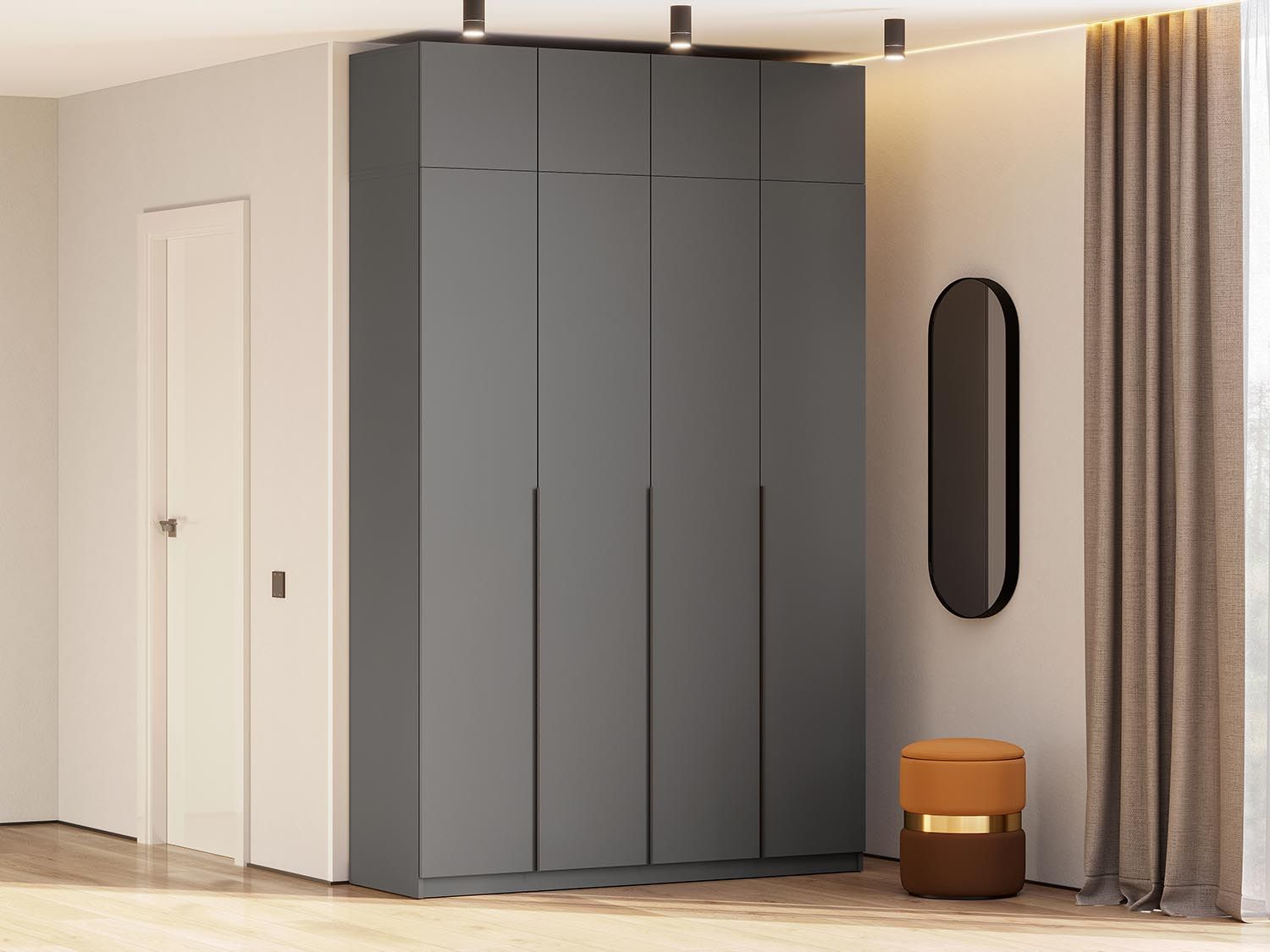 ШК 5 шкаф 1600 + антресоль + полки 2 комплекта / Графит