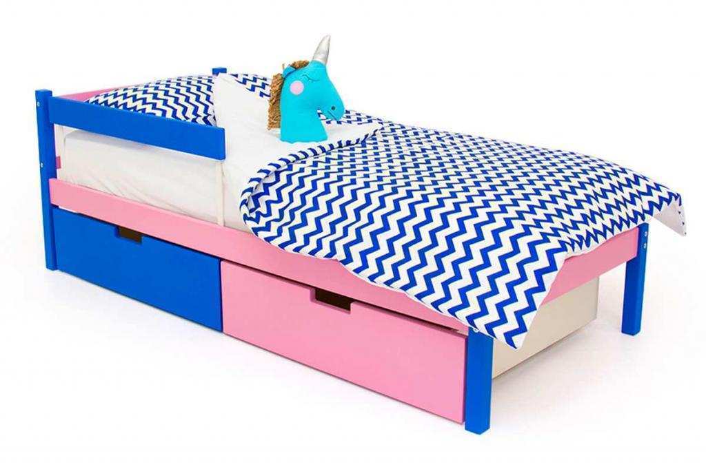 Детская кровать Бельмарко Svogen classic синий-лаванда с бортиком и ящиками