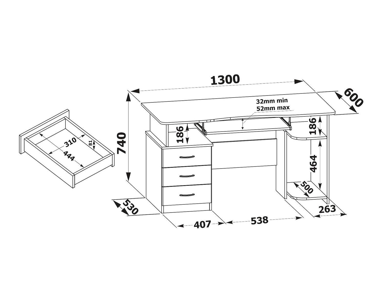 Стол компьютерный КСТ-08.1 / Дуб Сонома