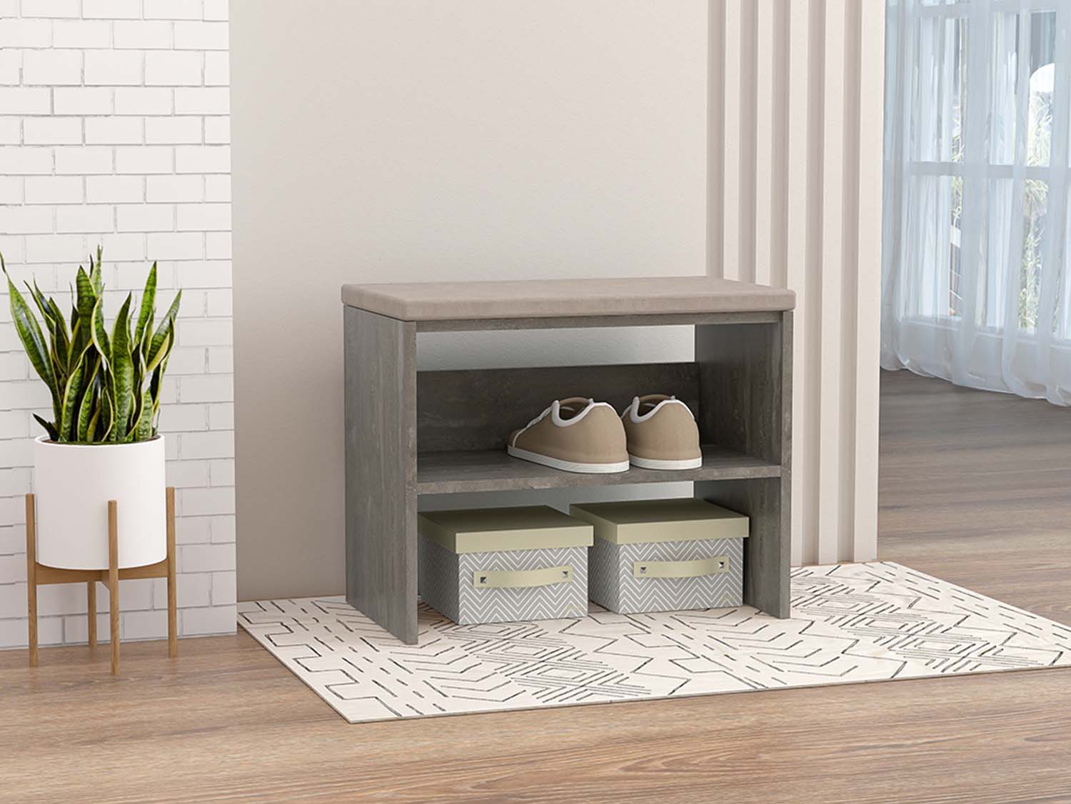 Обувница мягкая 600 - Камень темный/Бежевый