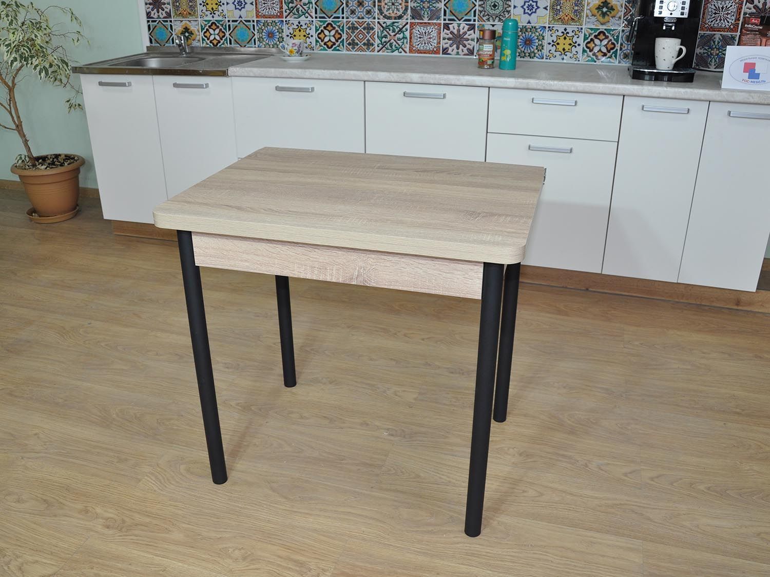 Эко 80х60 стол обеденный раскладной / Дуб Сонома/черный