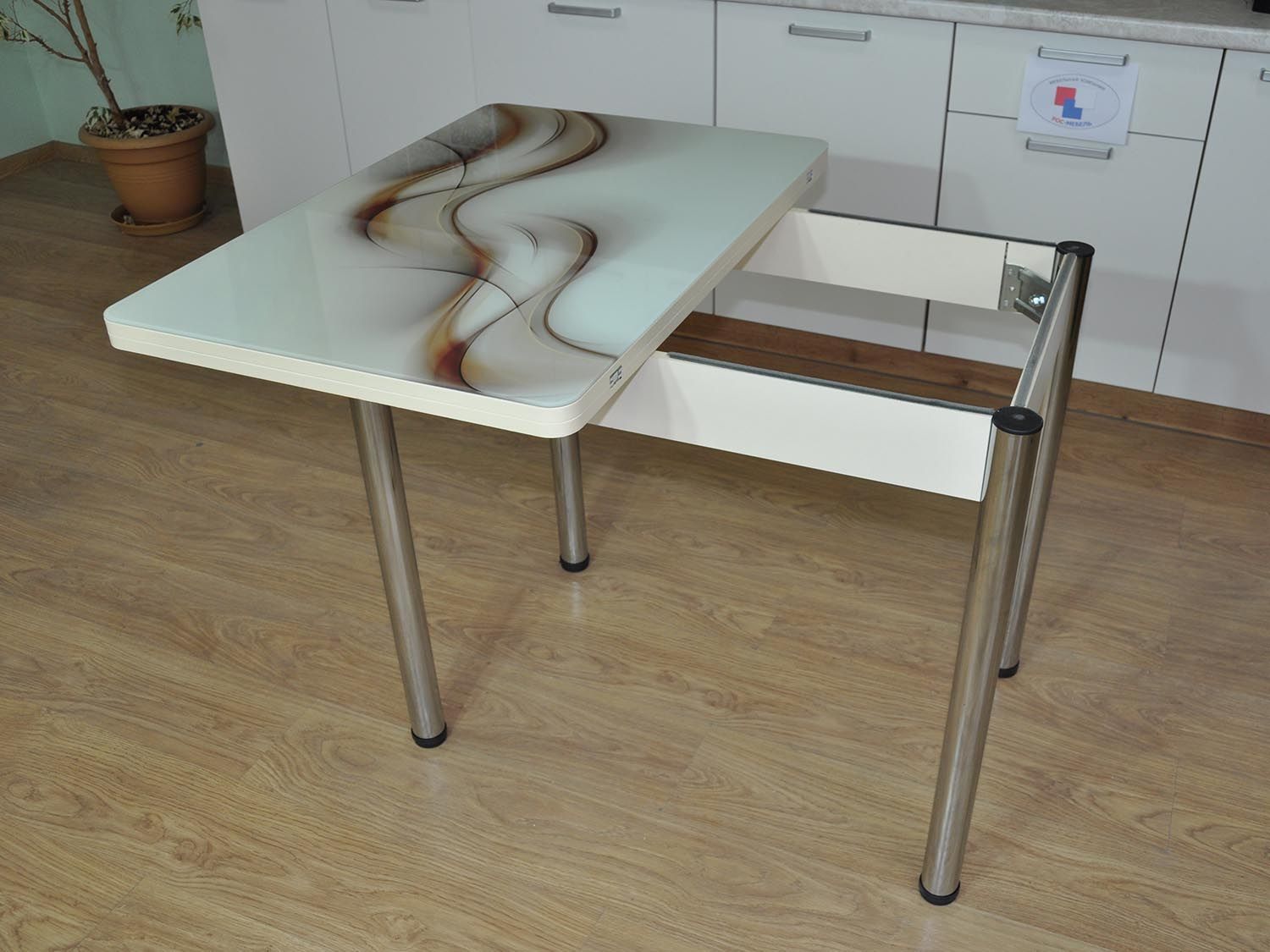 Симпл фотопечать стол обеденный раскладной / текстура 032/дуб молочный/хром