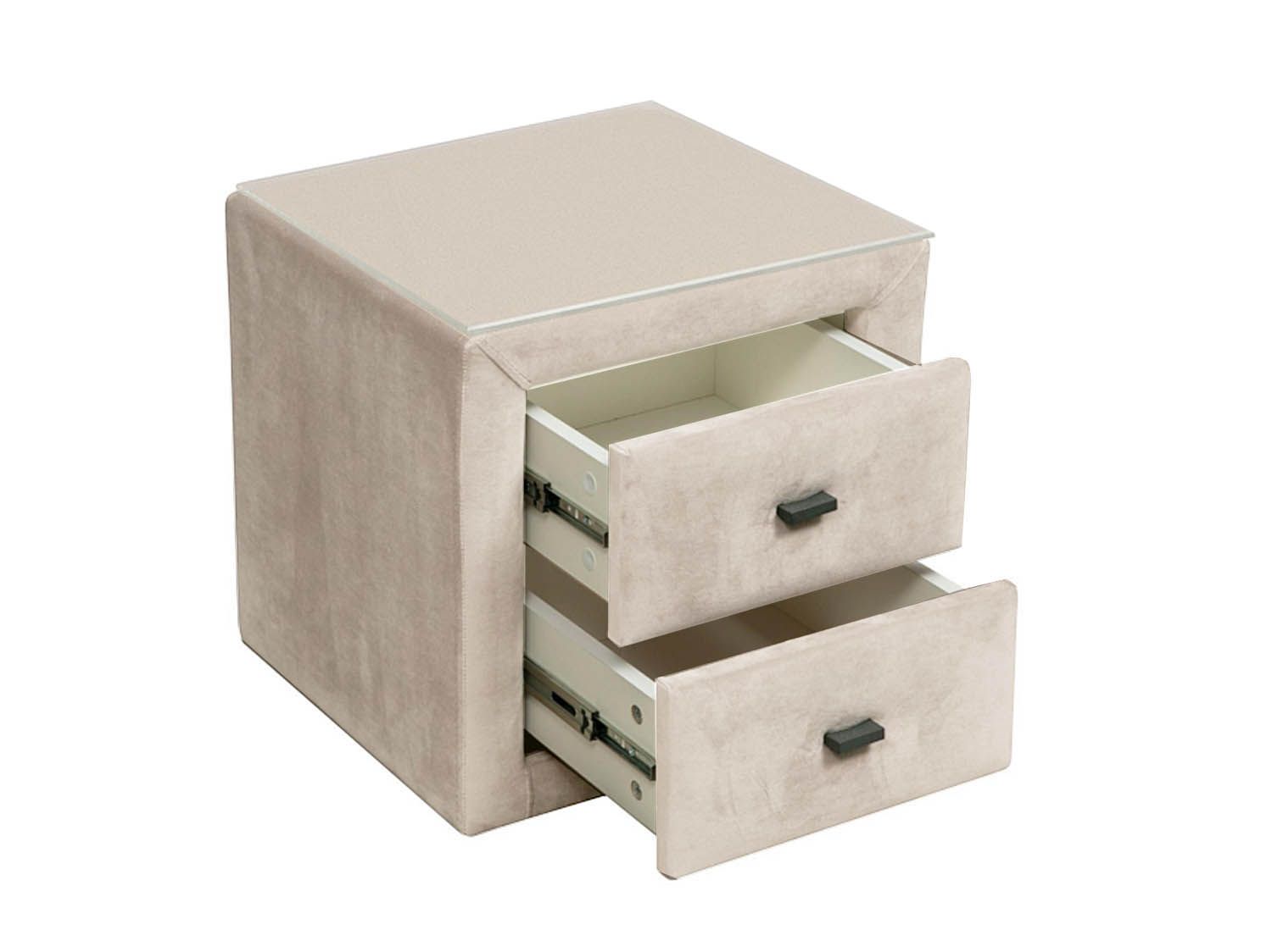 06.34-01 тумба прикроватная со стеклом Гамма велюр крем