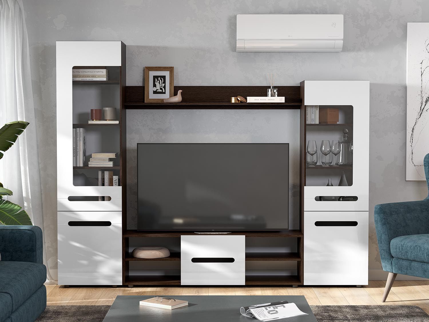 Мебель для гостиной МГС 6 / Венге/Белый глянец