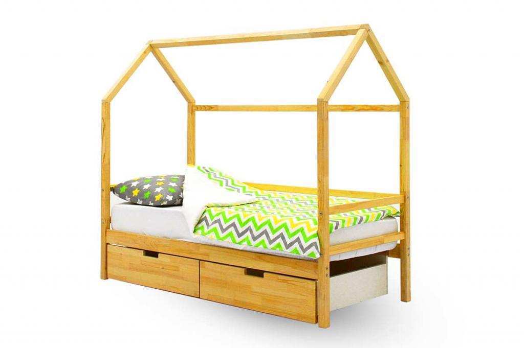 Детская кровать-домик Бельмарко Svogen натура (без покрытия) с ящиками