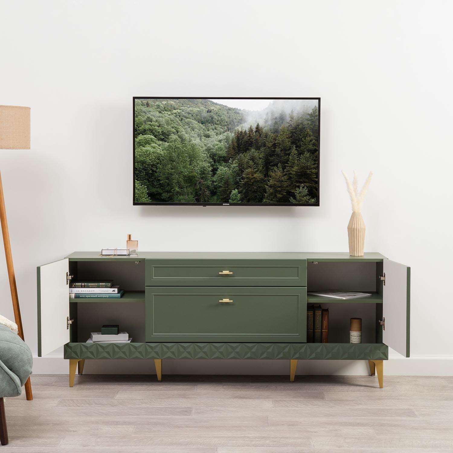 Марион тумба 16.167 Дымчатый зеленый / Олива шагрень